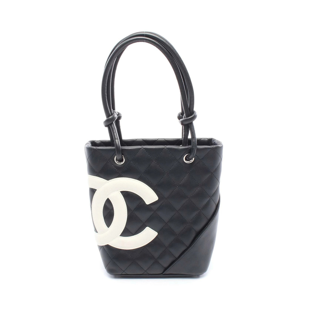 Chanel Cambon Tote Bag Leather Black White